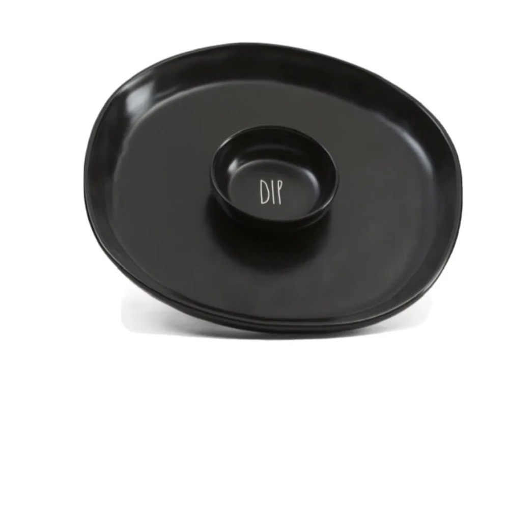 NIB Rae Dunn chips salsa dip bowl veggie ceramic platter tray matte black 14inch